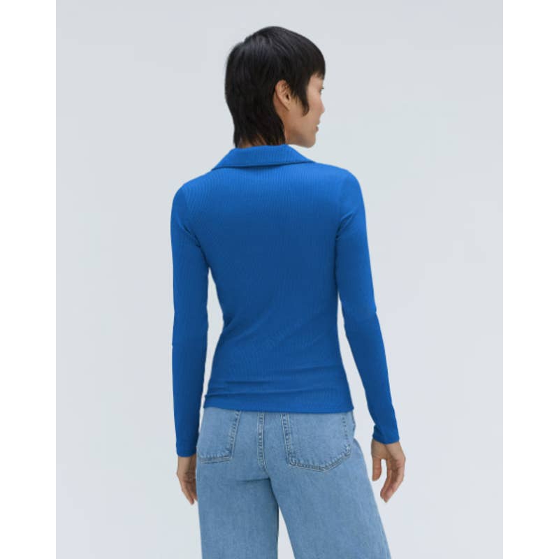 Everlane NWOT The Super Soft Quarter Zip Long Sleeve Polo Top Lapis Blue Medium