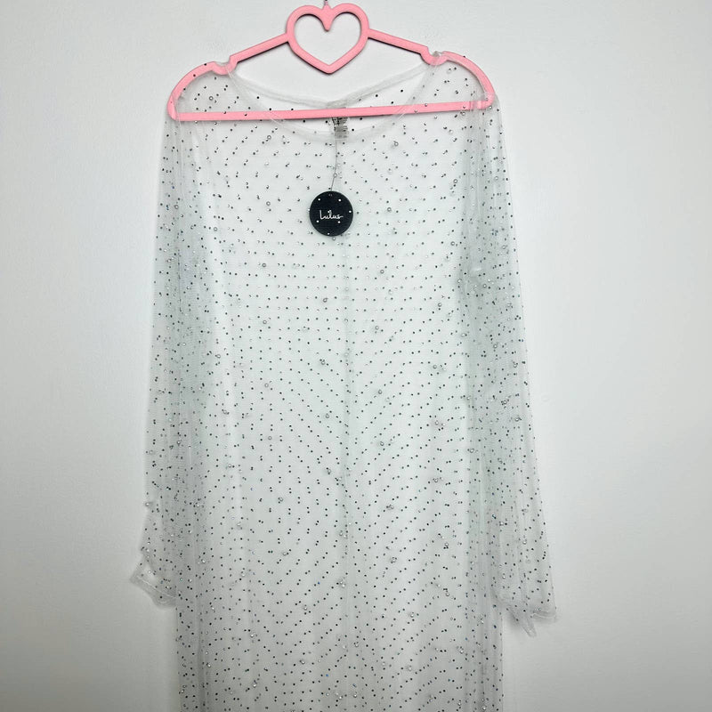 Lulus NWT Sparkling Waters Rhinestone and Pearl Midi Swim Cover-Up Large