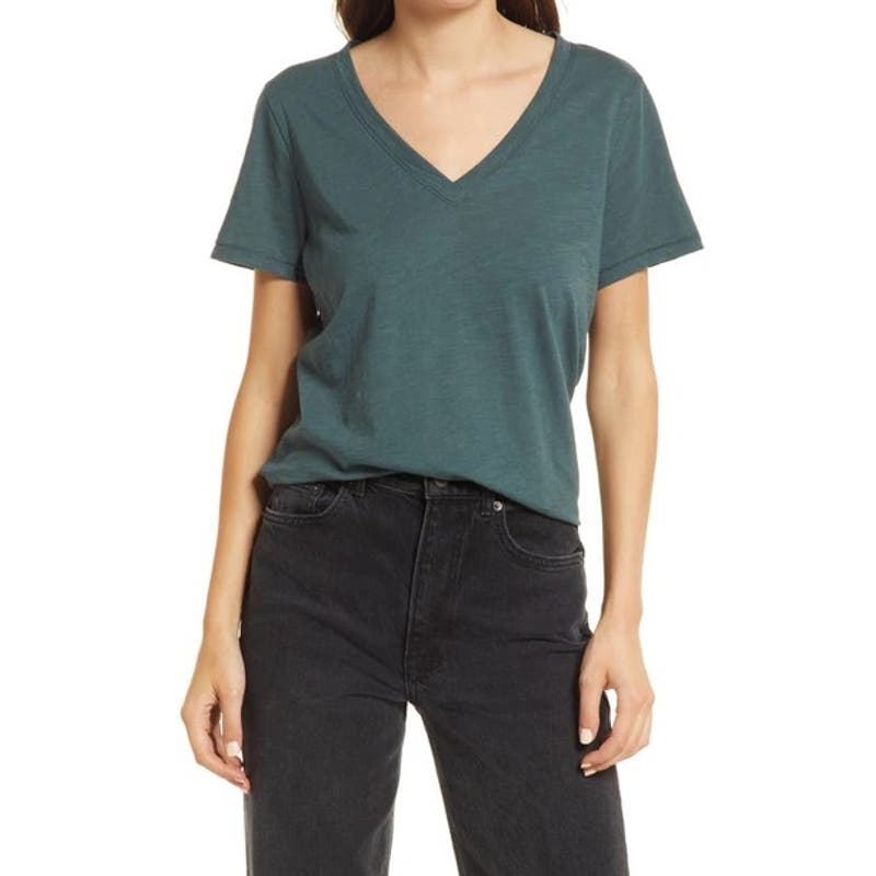 Madewell NWOT Green Whisper Cotton V-Neck Short Sleeve Tee Size Small