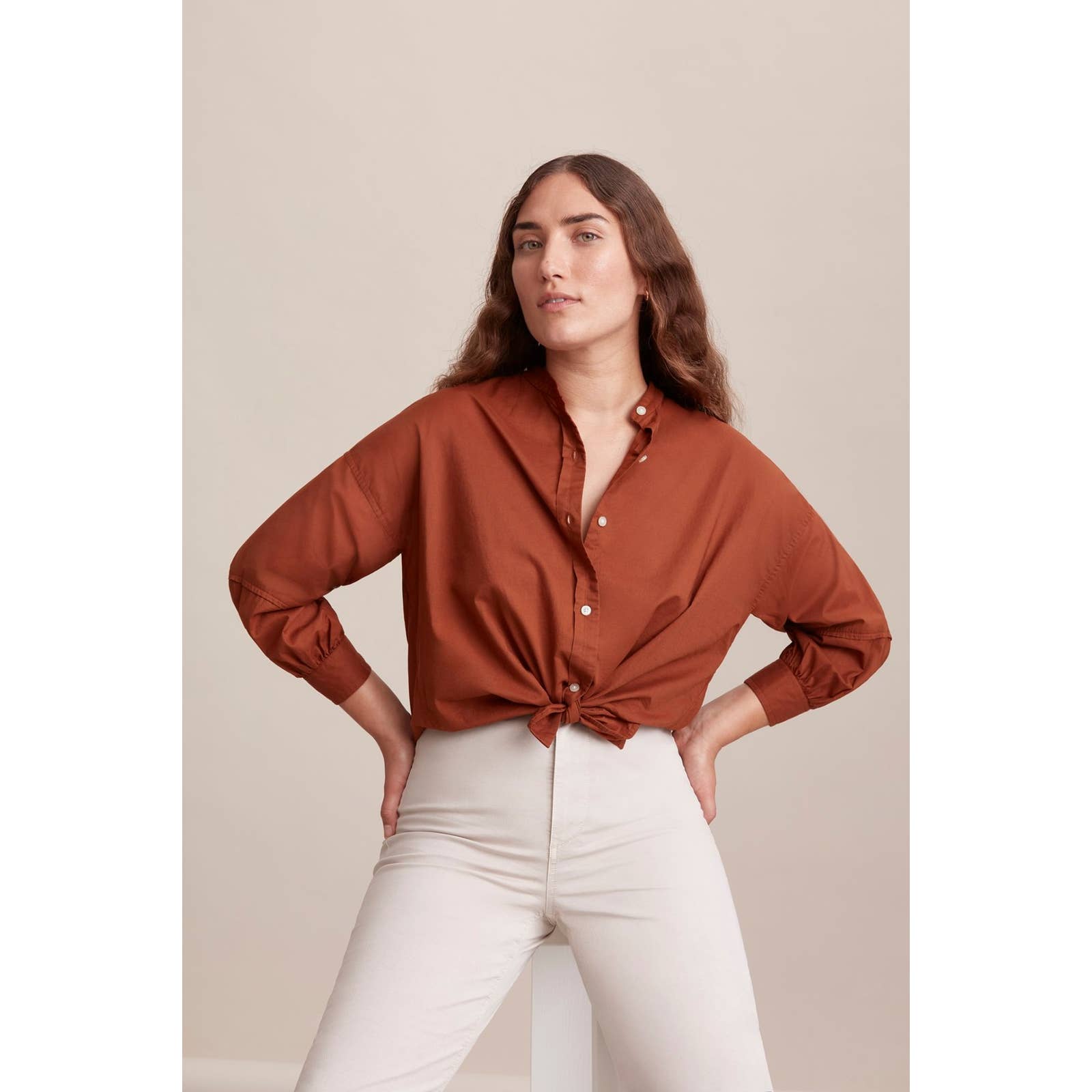 Everlane NWT The Collarless Air Button Down 3/4 Sleeve Shirt Tortoiseshell