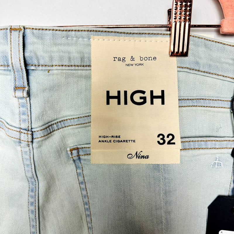 rag & bone NWT Nina High-Rise Cigarette Slim Fit Denim Jeans Clean Edgeview 32