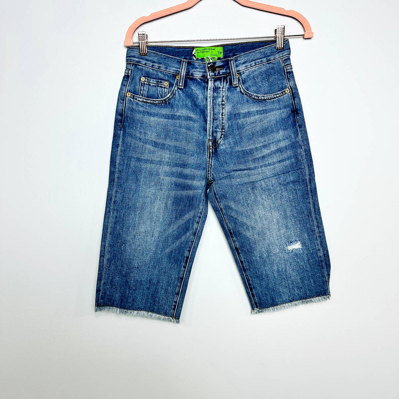 Free People X Sandrine Rose NWT Distressed Raw Hem Bermuda Shorts Blue Size 24