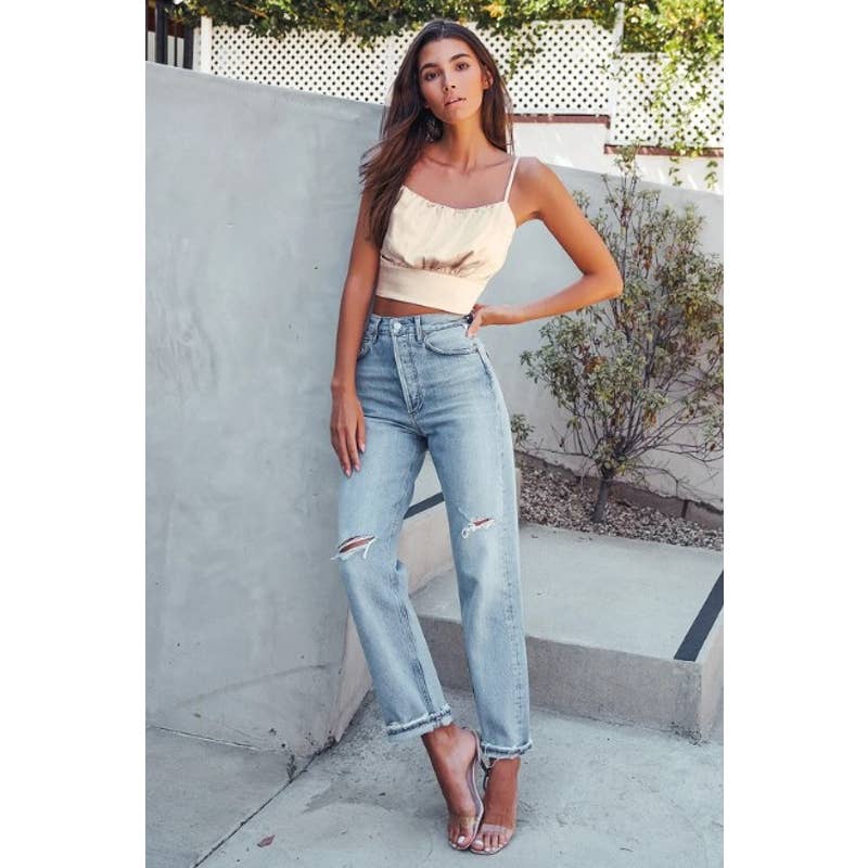 Lulus NWT Luxe'd Out Satin Silk Scoop Neck Cropped Tank Top Champagne Sz Medium