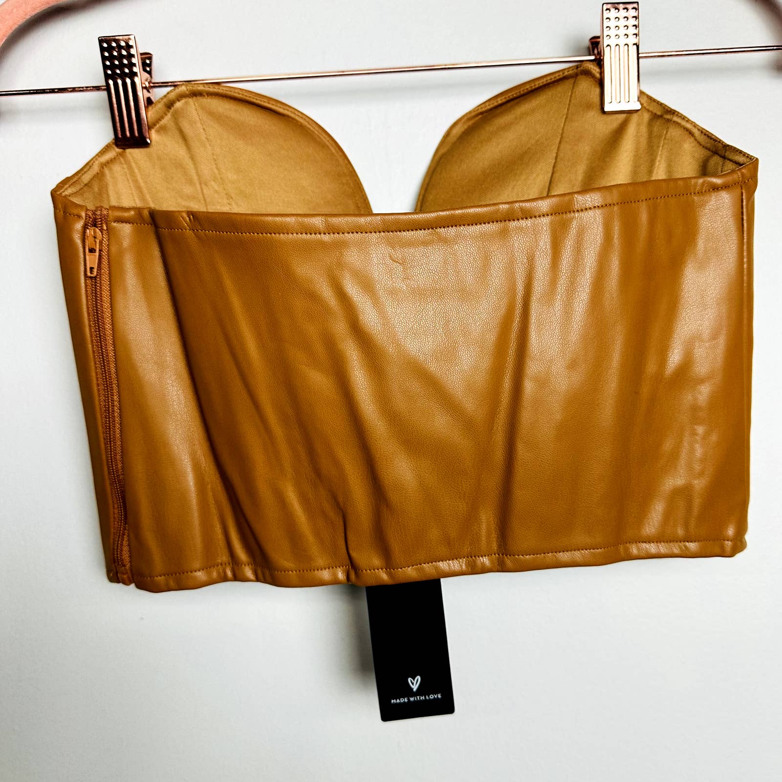 Lulus NWT Fierce Favorite Vegan Leather Strapless Bustier Crop Top Brown