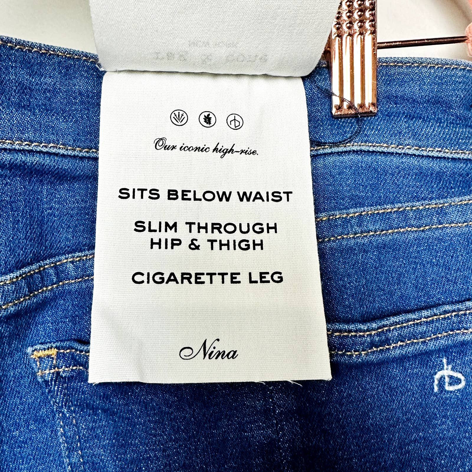 rag & bone NWT Nina High-Rise Ankle Cigarette Cropped Denim Jeans Indigo Size 32