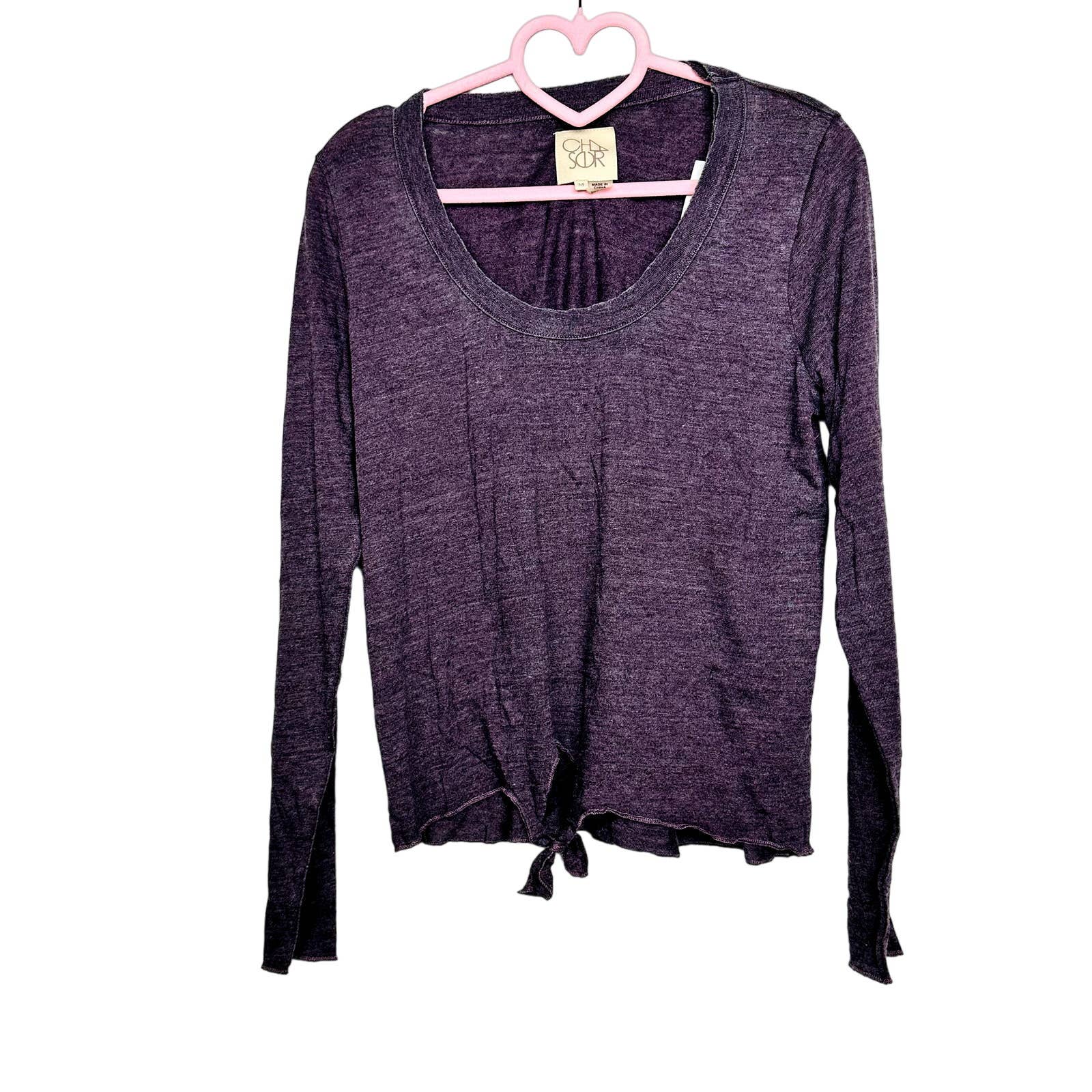 Chaser NWT Scoop Neck Tie Knot Hem Slit Long Sleeve Causal Top Purple Sz Medium