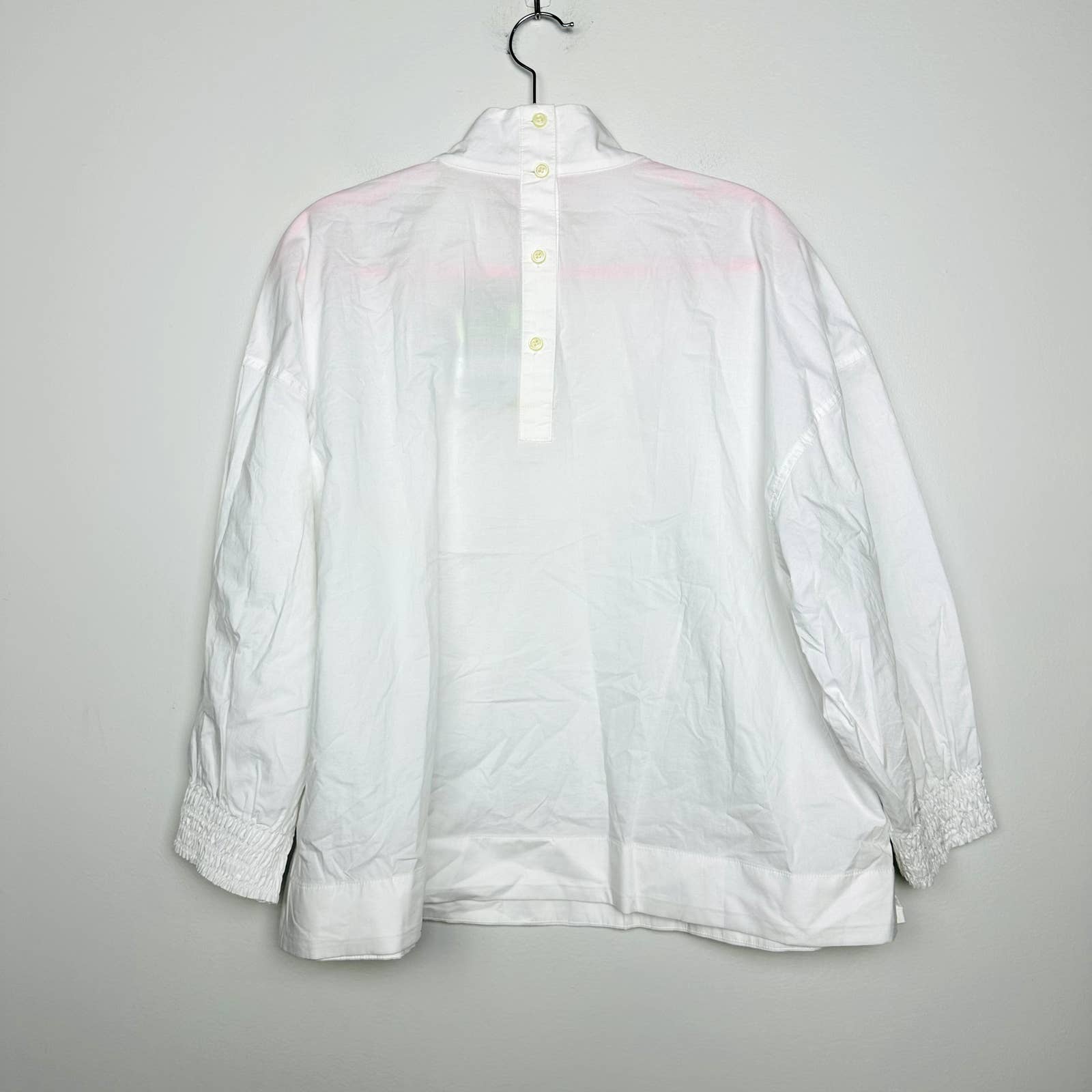 Everlane NWT The Funnel Neck Smock Classic Button Back Top Blouse White Sz Large