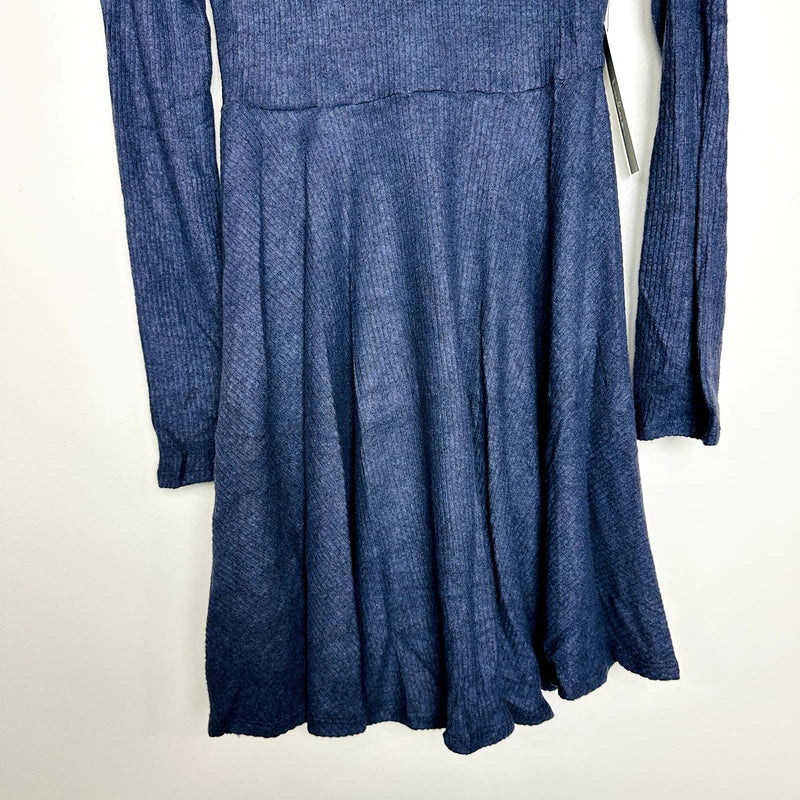 Lulus NWT Fit and Fair Ribbed Knit Long Sleeve Skater Dress Navy Blue Size Small