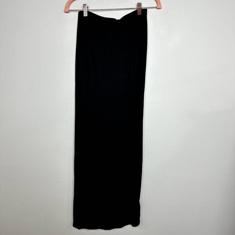 Forever 21 NWOT Rayon Blend Knotted Front Slit Stretch Maxi Skirt Black Sz Large