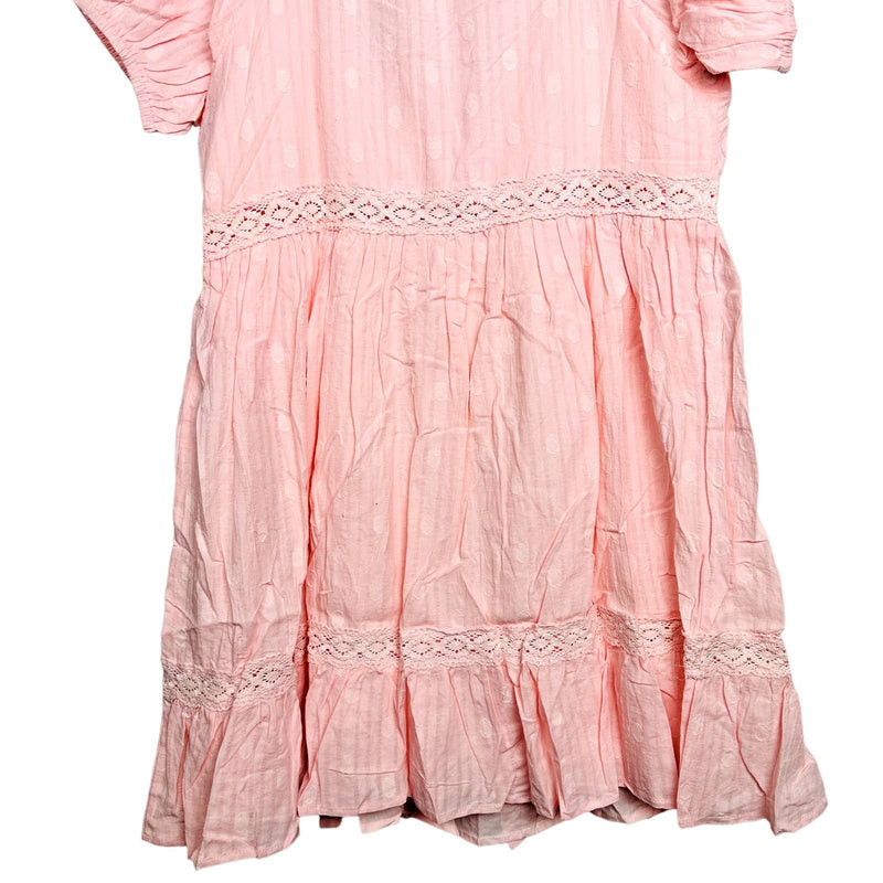 Lulus NWT So Darling Dotted Short Sleeve Tiered Boho A-Line Mini Dress Blush
