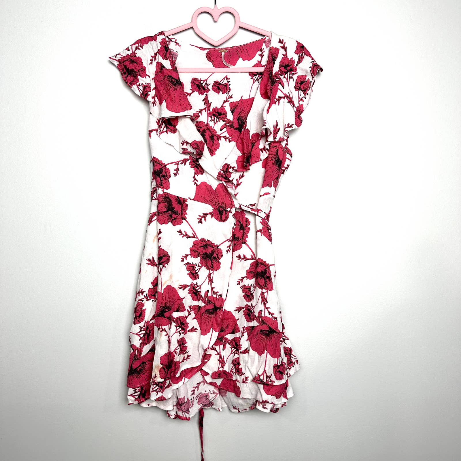 Free People French Quarter Floral Print Tiered Wrap Mini Dress Ivory Sz XS