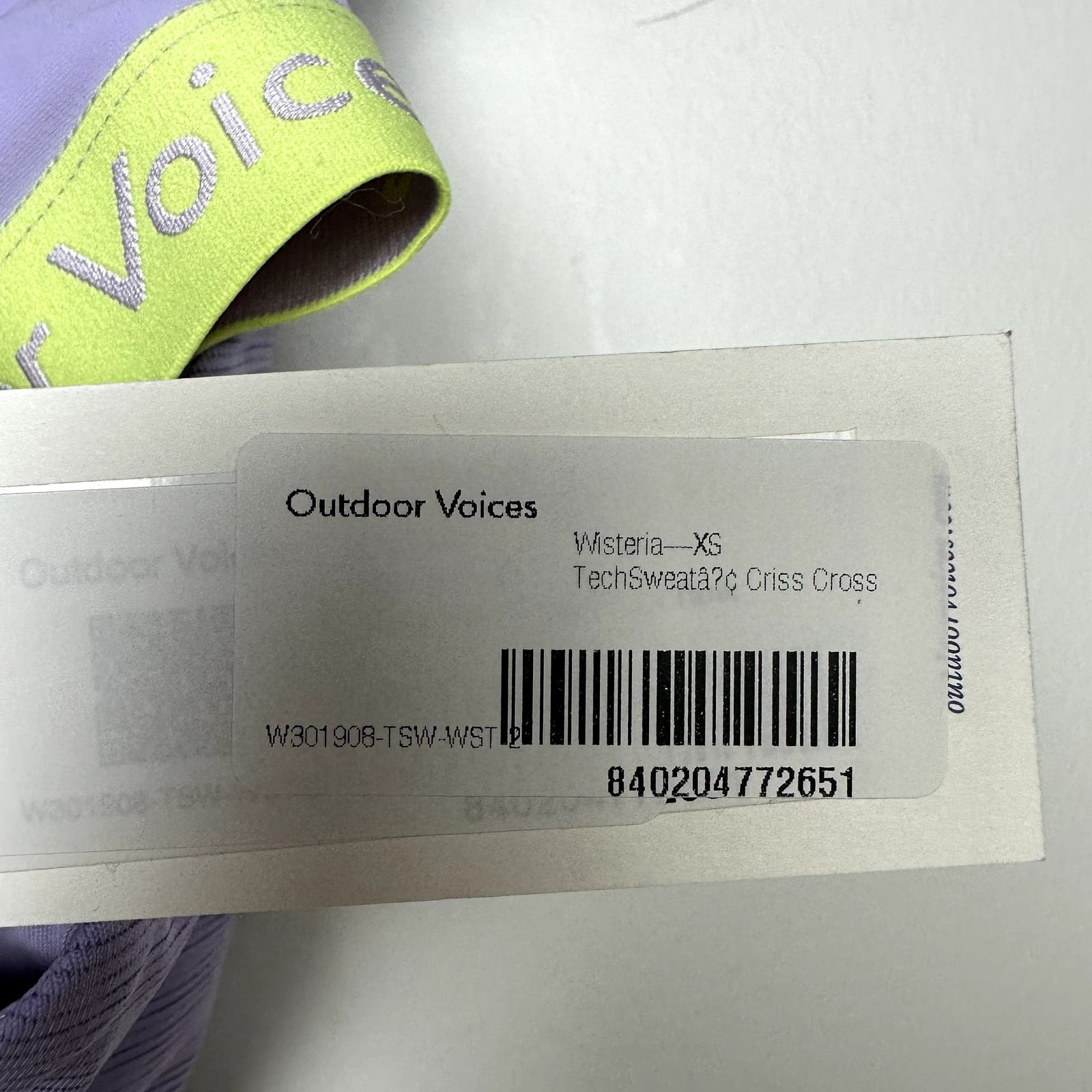 Outdoor Voices NWT Tech Sweat Criss Cross Wisteria Purple Size XS
