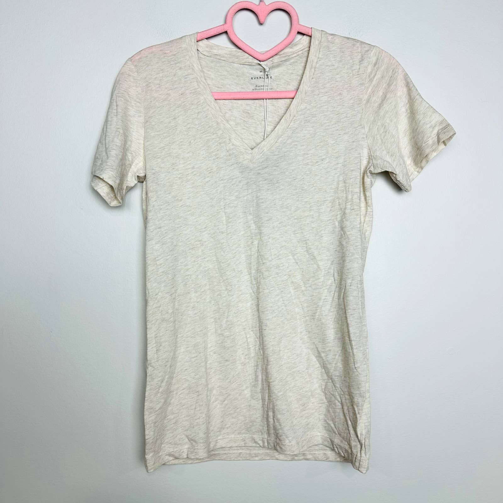 Everlane NWT The Organic Cotton V-Neck Tee Classic Casual Shirt Heathered Oat XS