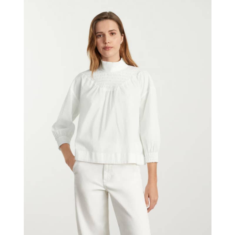 Everlane NWT The Funnel Neck Smock Classic Button Back Top Blouse White Sz Large