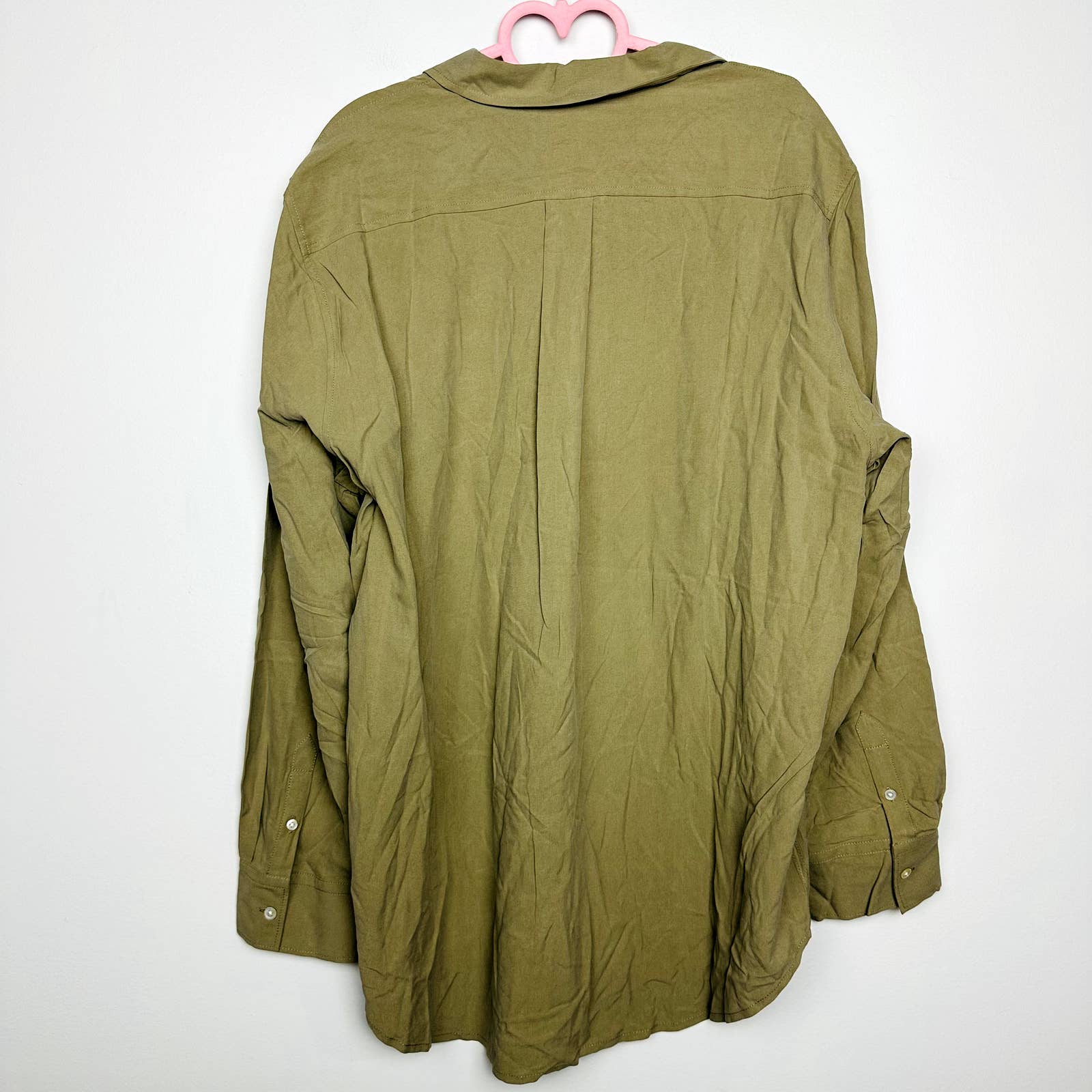 Everlane NWT The Washable Silk Relaxed Button Down Tunic Shirt Green Plus Sz 16
