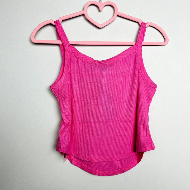 Lulus NWT Simply The Best Button-Front Ribbed Knit Henley Tank Top Pink