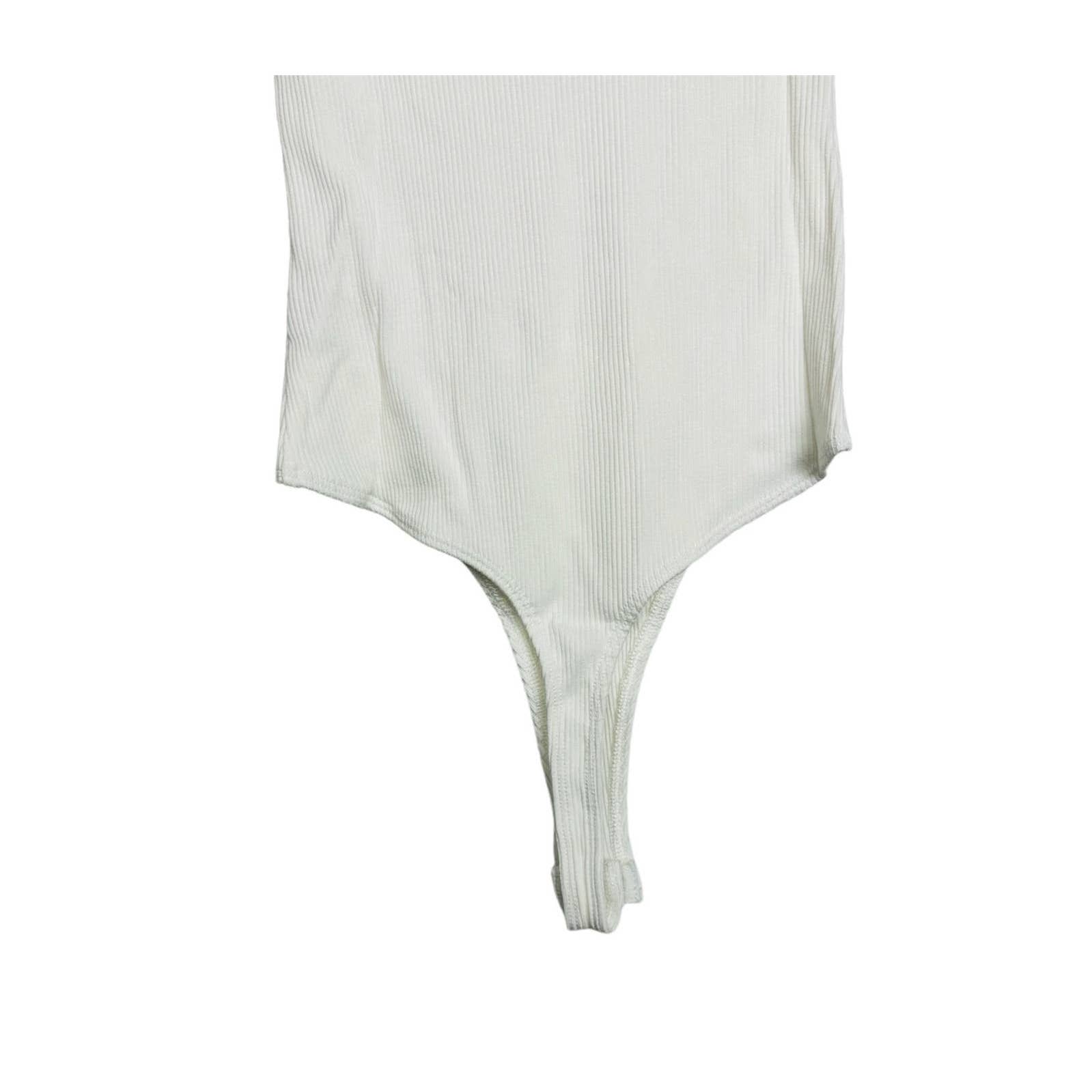 Lulus NWT Kinship Ribbed Knit Crew Neck Classic Thong Bodysuit Ivory