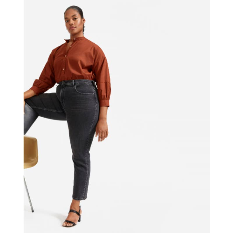 Everlane NWT The Collarless Air Button Down 3/4 Sleeve Shirt Tortoiseshell