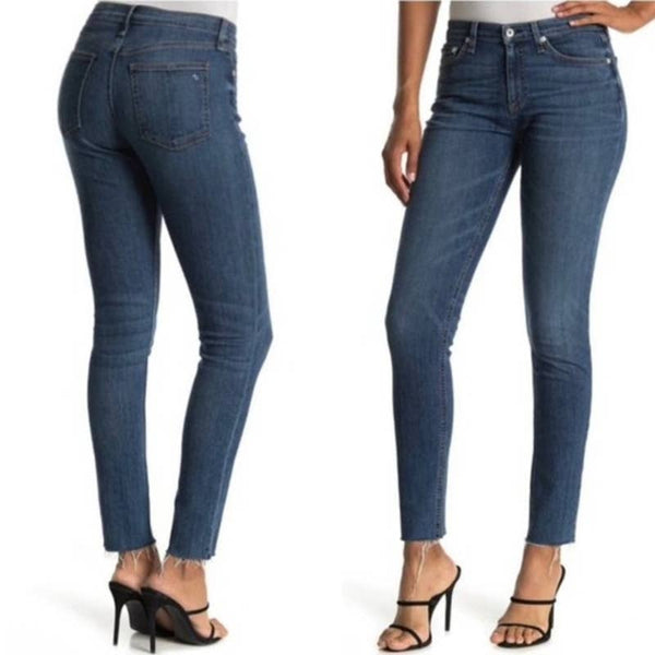 rag & bone NWT Cate Mid-Rise Raw Hem Skinny Leg Ankle Denim Jeans Juni Size 28