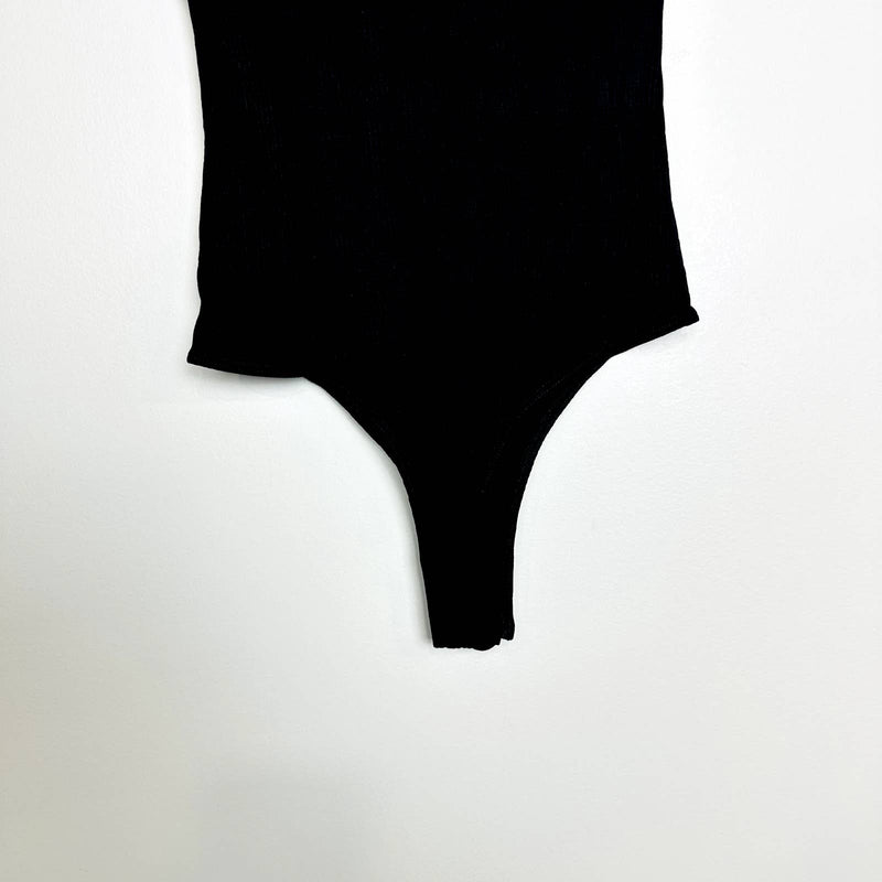 Lulus NWT Sandpiper Black Ribbed Off-the-Shoulder Bodysuit Short Sleeve