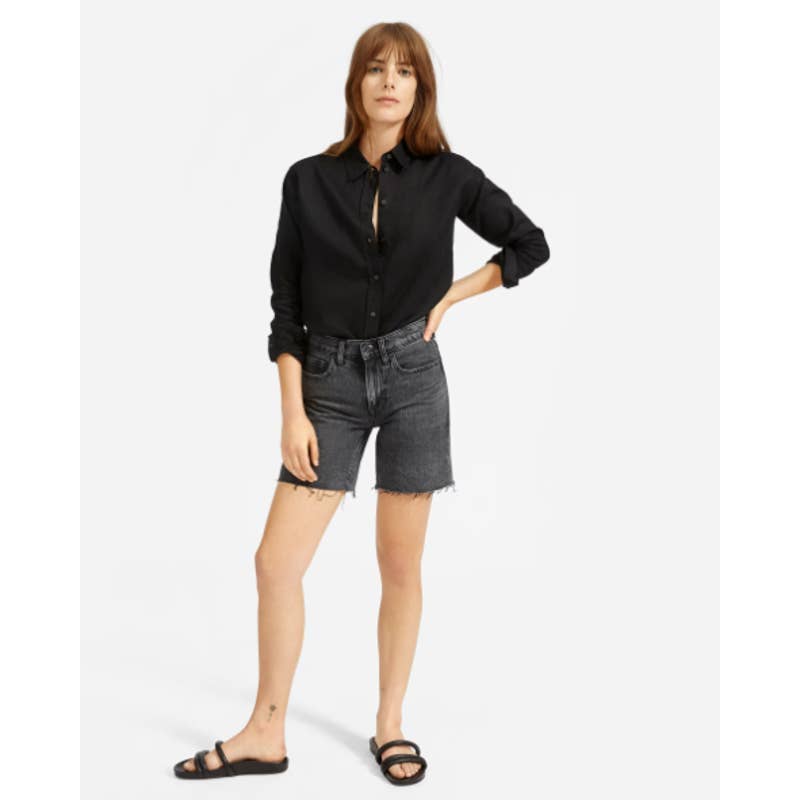 Everlane NWT The Linen Relaxed Button Down Long Sleeve Classic Shirt Black Sz 2