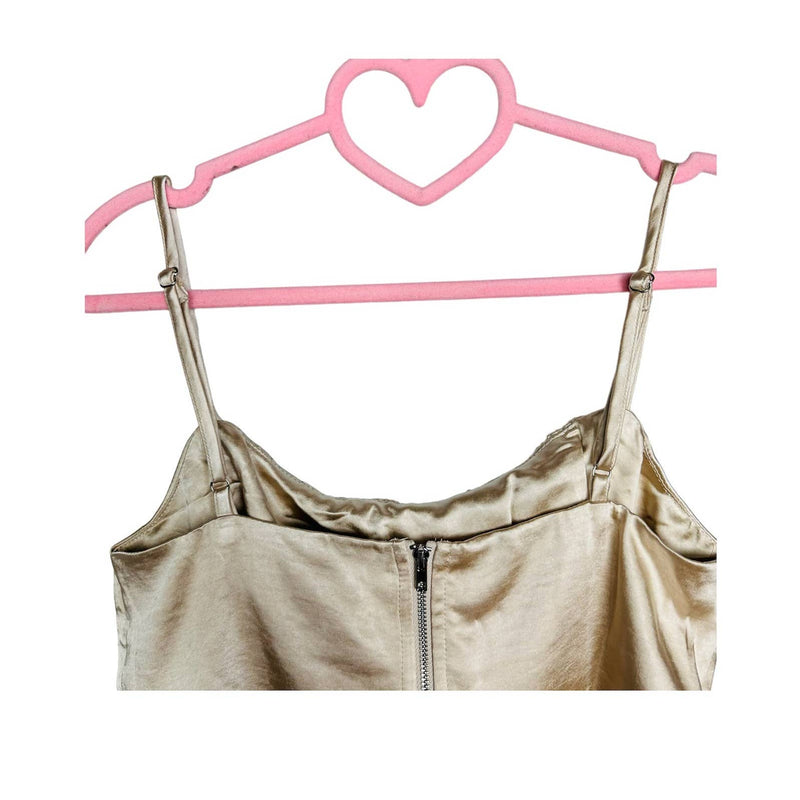 Lulus NWT Luxe'd Out Satin Silk Scoop Neck Cropped Tank Top Champagne Sz Medium