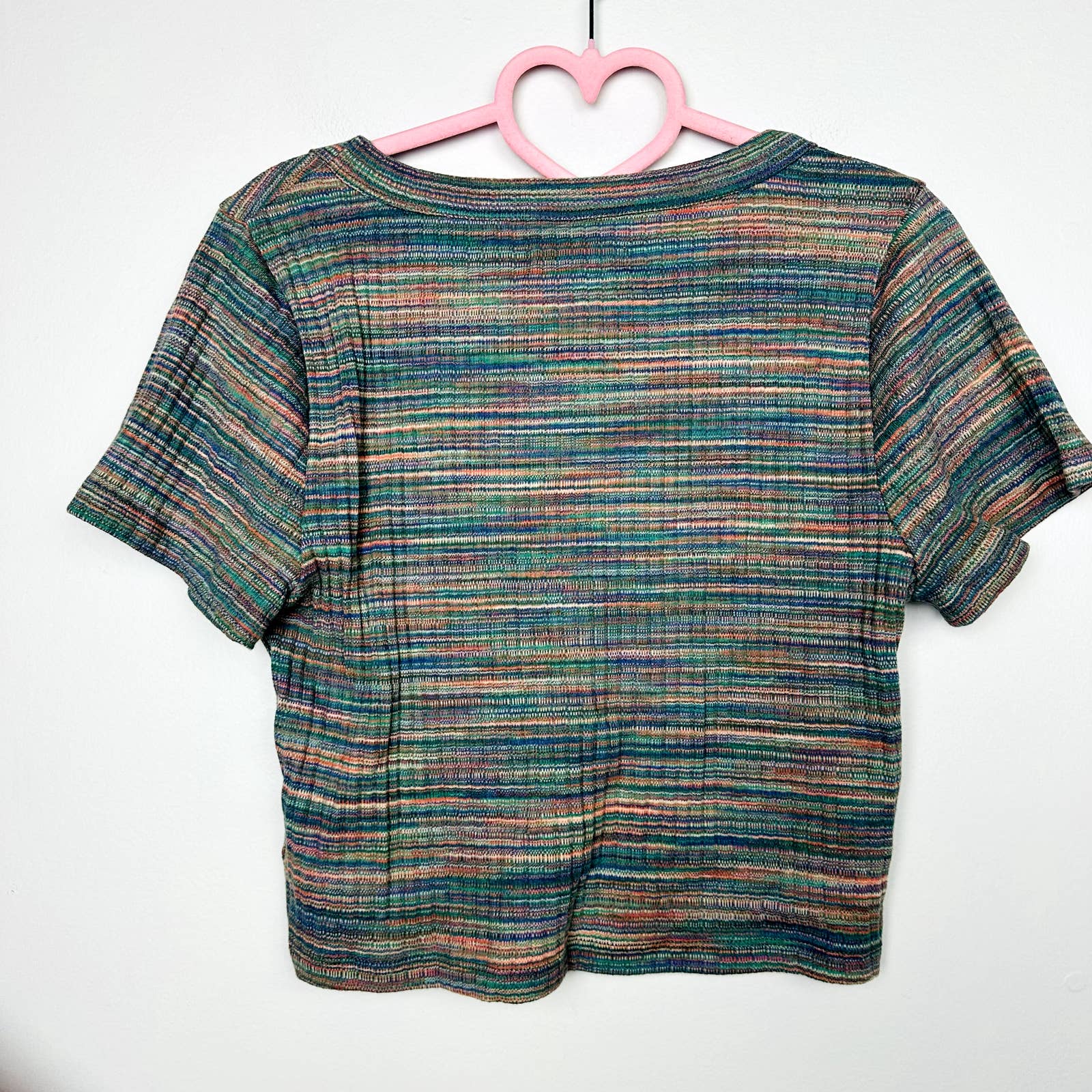Madewell NWT Rainbow V-Neck Brightside Rib V-Neck Crop Tee in Space-Dye Size Large