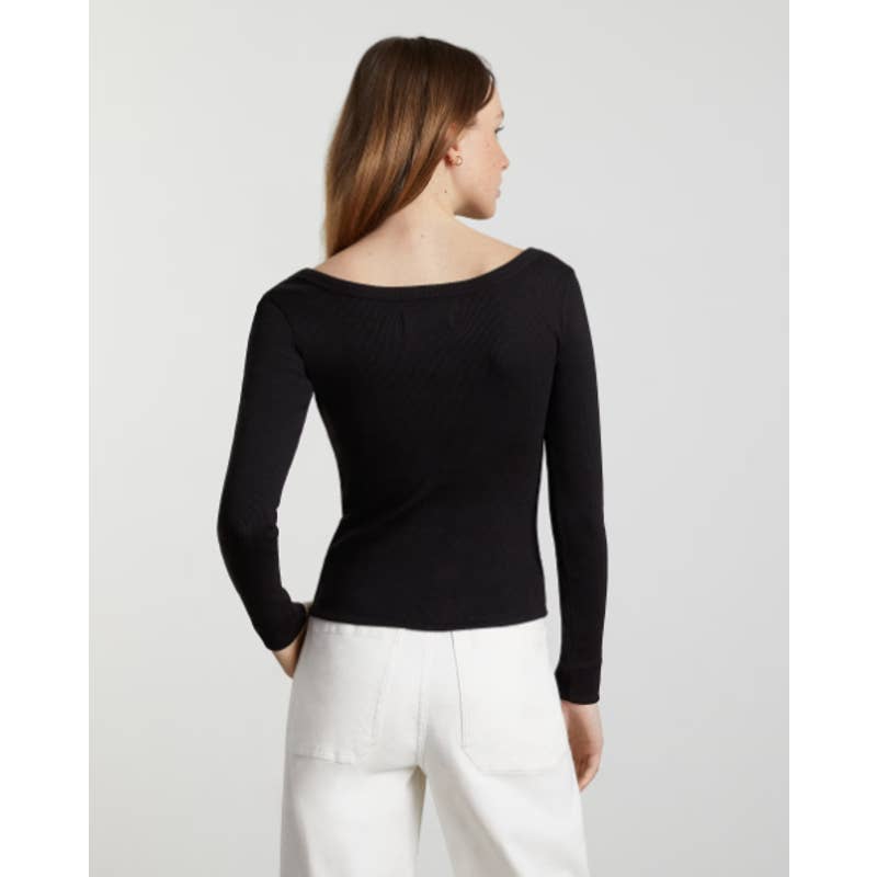 Everlane NWOT The Long-Sleeve Ribbed Scoop Neck Cropped Tee Shirt Black Medium