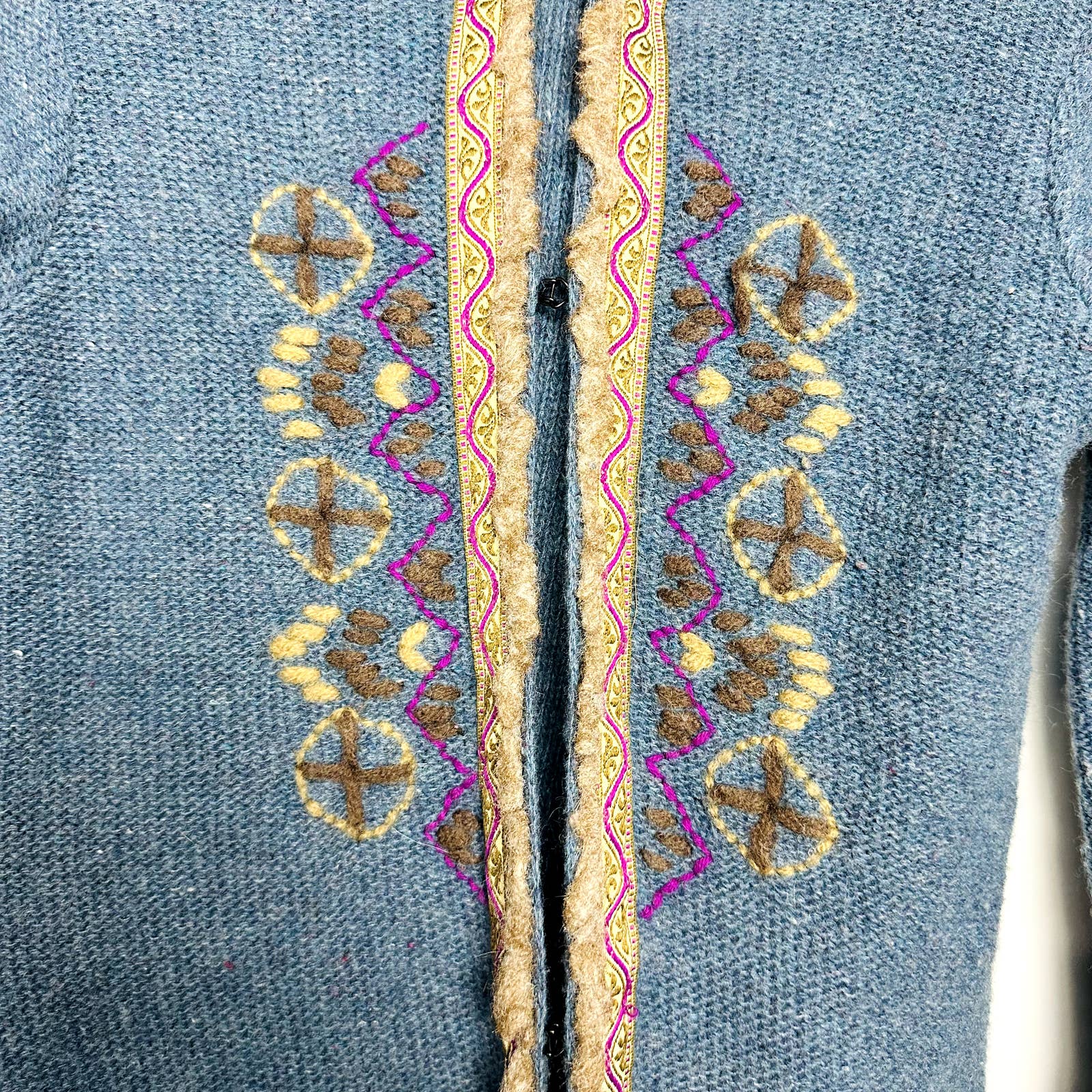 Free People Pre-Owned Wool Blend Knit Embroidered Hoodie Sweater Teal Size Small