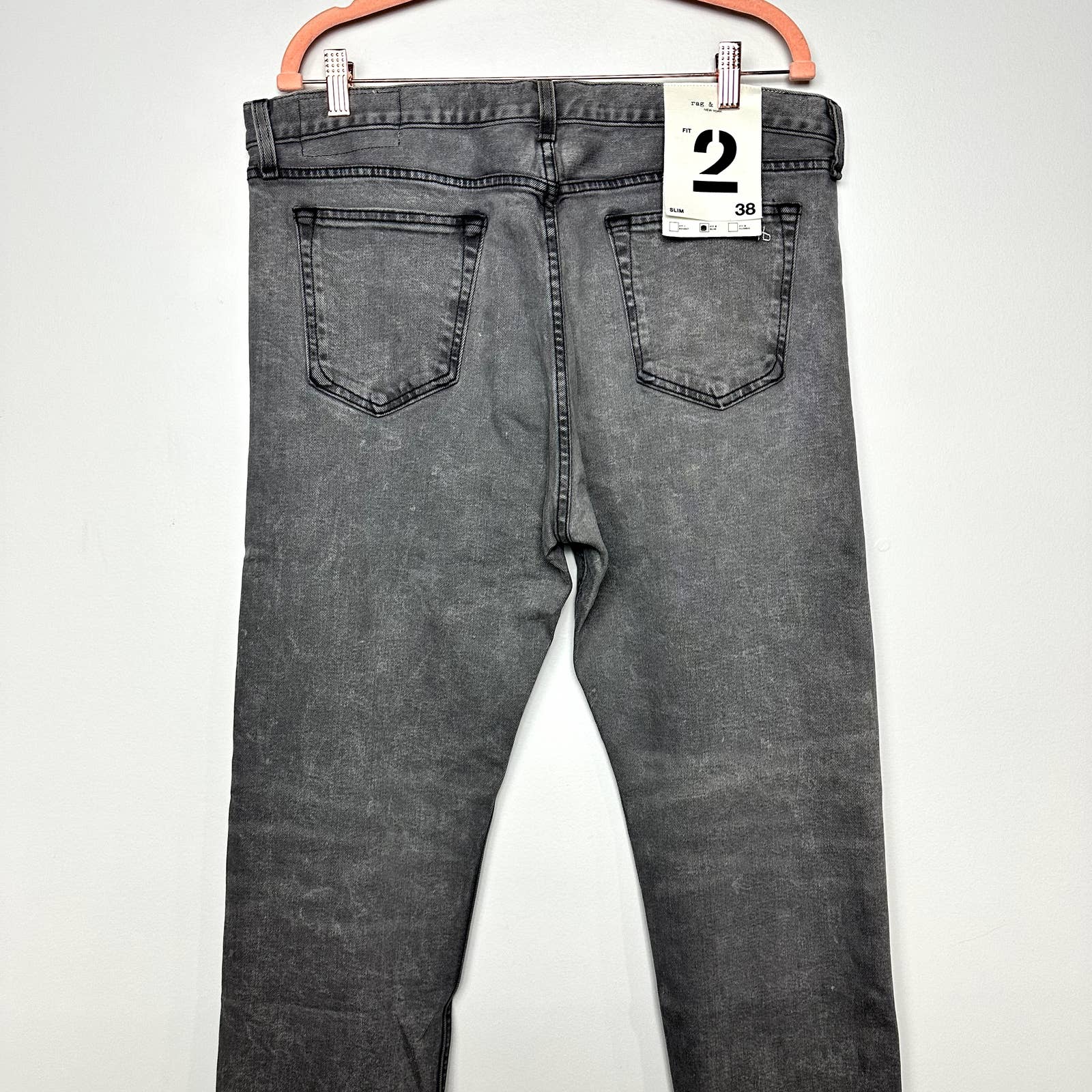 rag & bone NWT Mid-Rise Stretch Classic Slim Straight Denim Jeans Gray Size 38