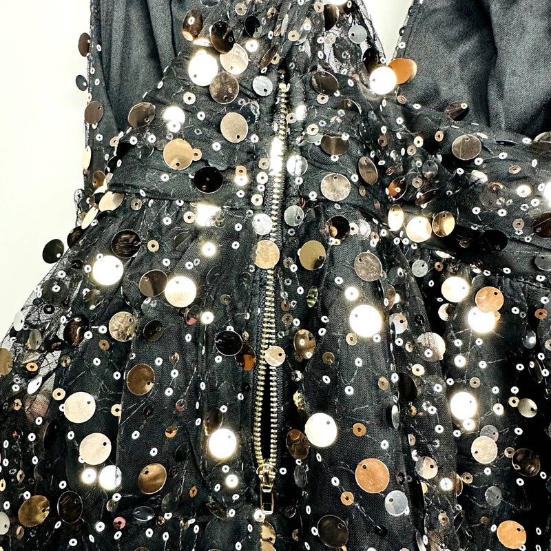 Lulus NWT Shine On You Sequin Plunge V-Neck Mini Skater Dress Black