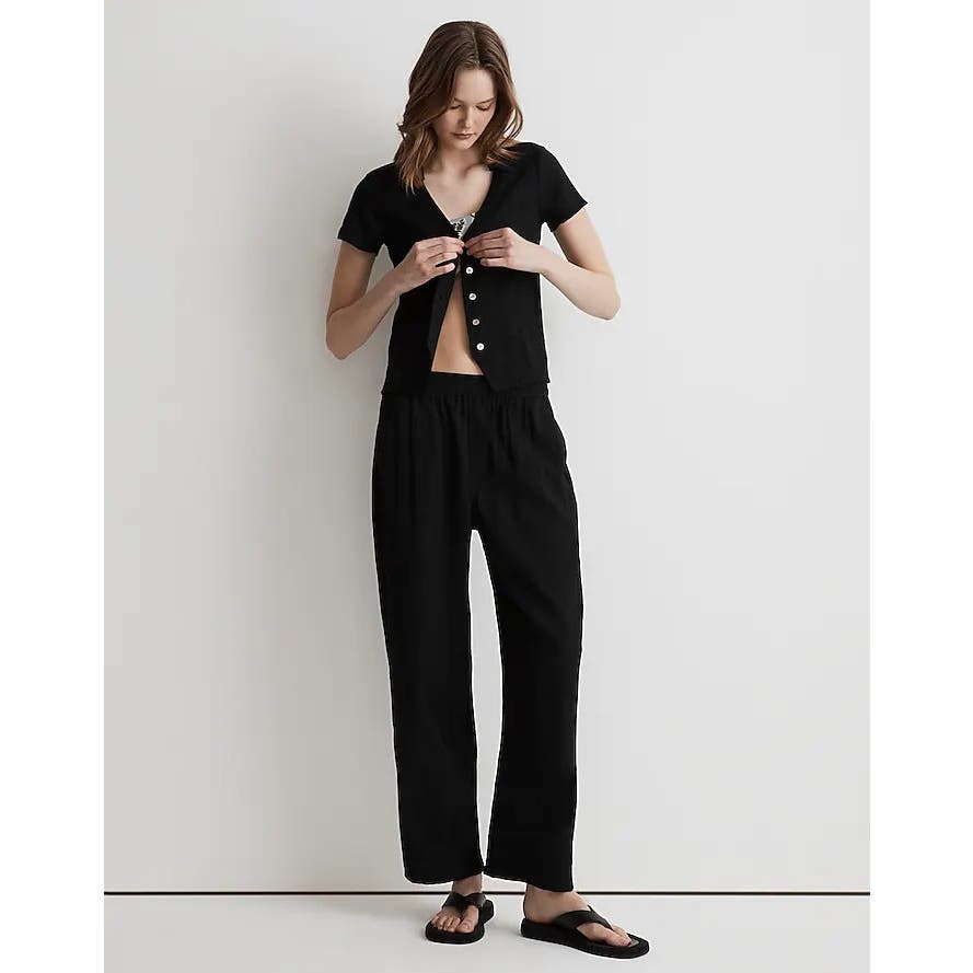Madewell NWT Black Notched V-Neck Button-Up Top Small