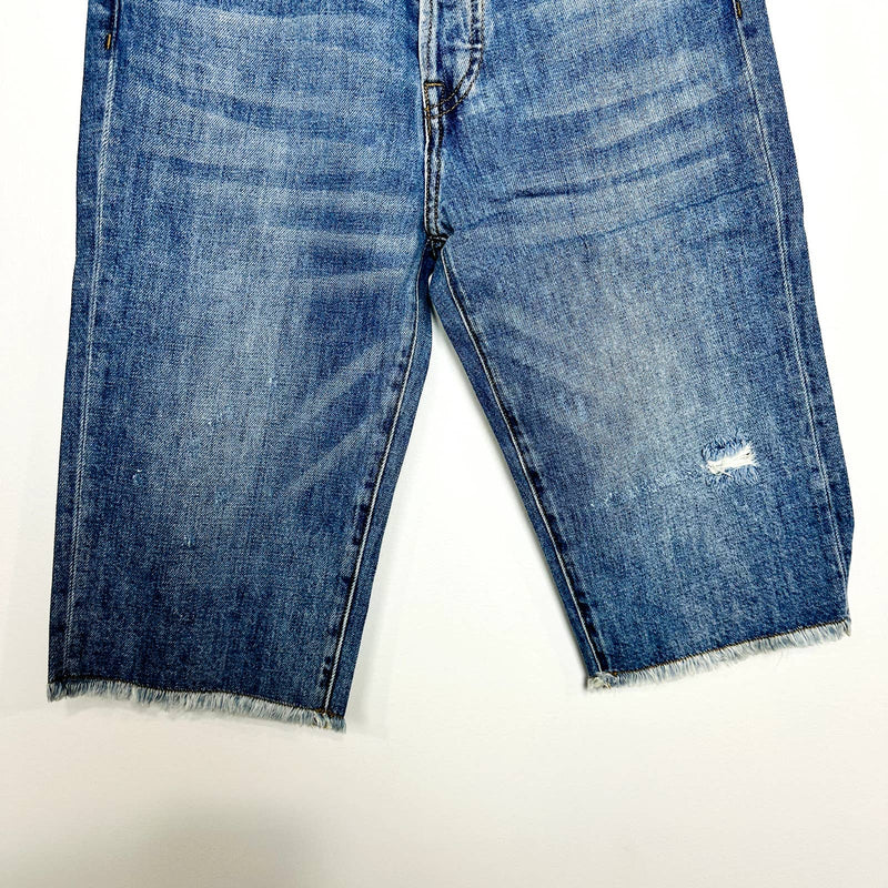 Free People X Sandrine Rose NWT Distressed Raw Hem Bermuda Shorts Blue Size 24