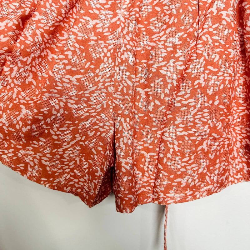 Lulus NWT Most Perfect Day Geometric Print Knot Tie-Front Shorts Coral Sz Medium