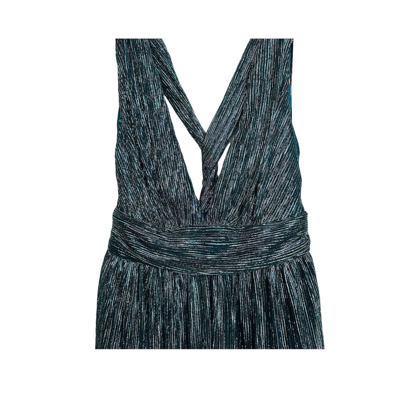 Lulus NWT Ailey Plunge V-Neck Metallic Skater Dress Gold & Teal