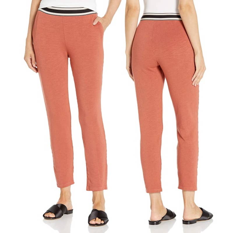 Monrow NWT Striped Elastic Waist Terry Cloth Cropped Sweatpants Spice Size XS