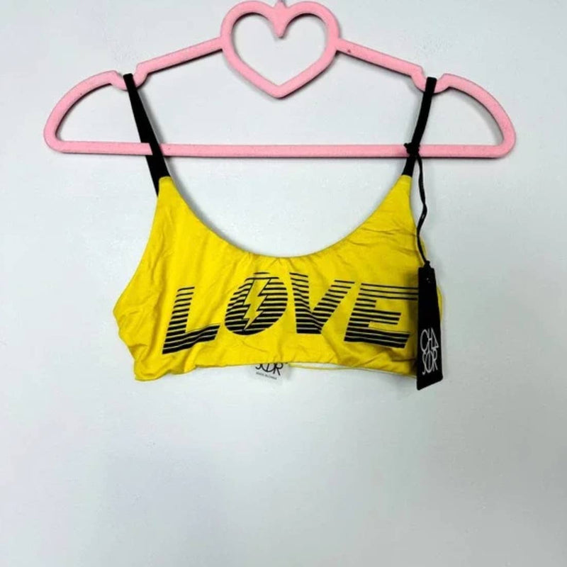 Chaser NWT Love Track Racing Underwired Beach Bikini Top Yellow Sz Medium