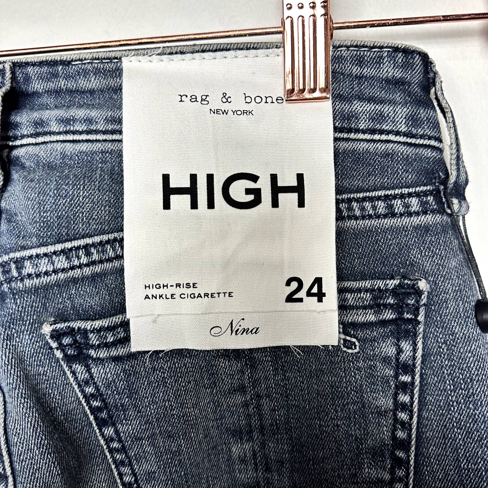 rag & bone NWT Nina High-Rise Slim Fit Cigarette Ankle Denim Jeans Ziggy Size 24