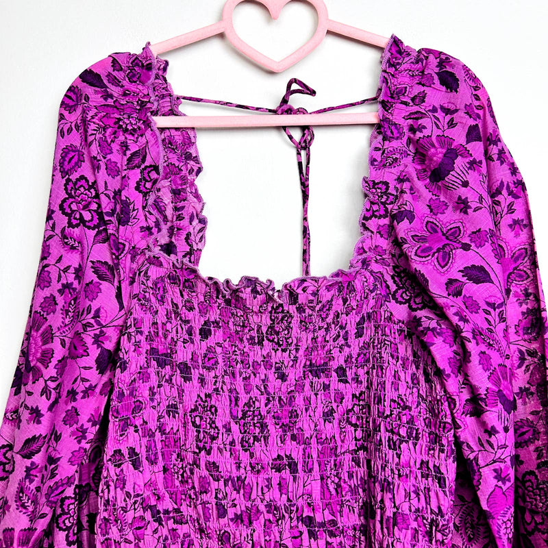 Free People NWT Smock It To Me Floral Puff Sleeve Mini Dress Azalea Combo Medium