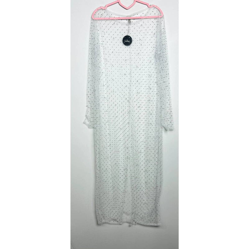 Lulus NWT Sparkling Waters Rhinestone and Pearl Midi Swim Cover-Up Large