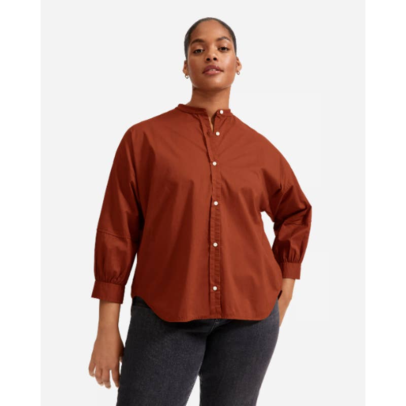 Everlane NWT The Collarless Air Button Down 3/4 Sleeve Shirt Tortoiseshell