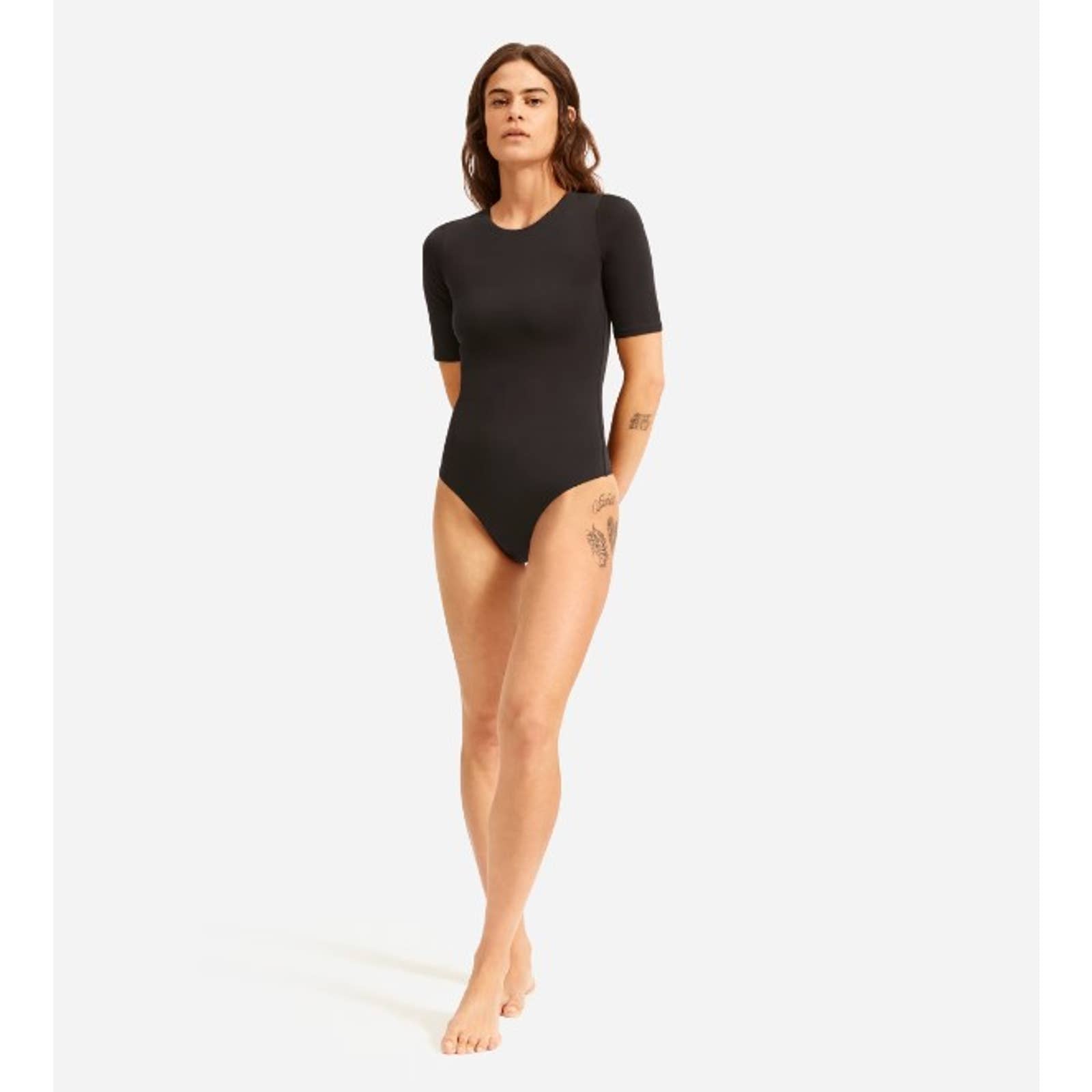 Everlane NWT The Short Sleeve Crew Neck Supima Cotton Bodysuit Black Size Medium