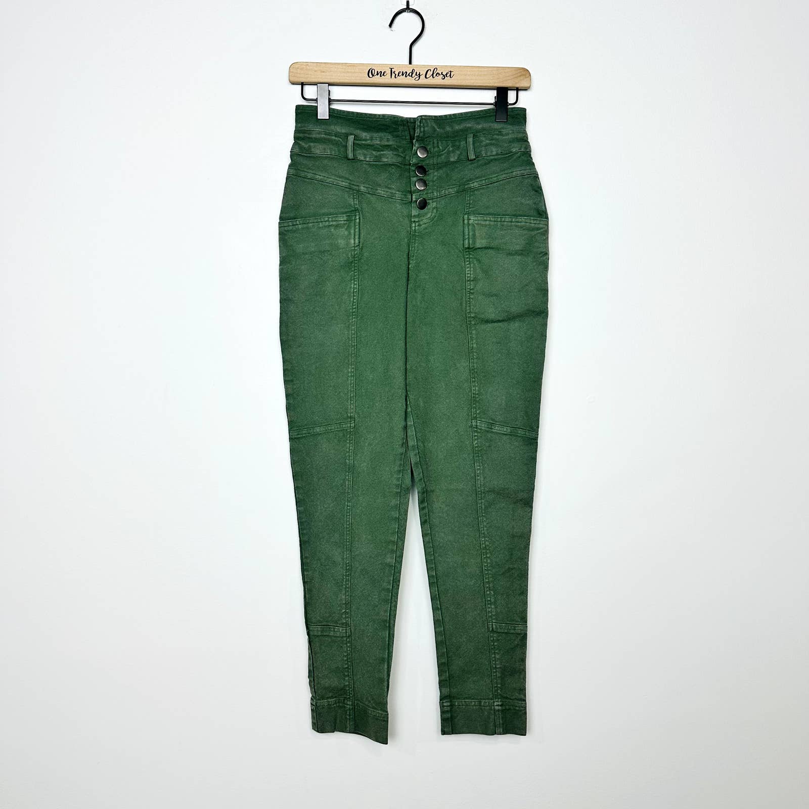 Chaser NWT Button Fly High Rise Moto Utility Skinny Pants Vintage Green Sz Small