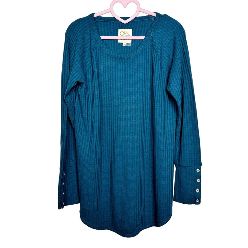 Chaser NWT Long Sleeve Waffle Thermal Shirttail Tunic Sweater Top Lush Sz Medium