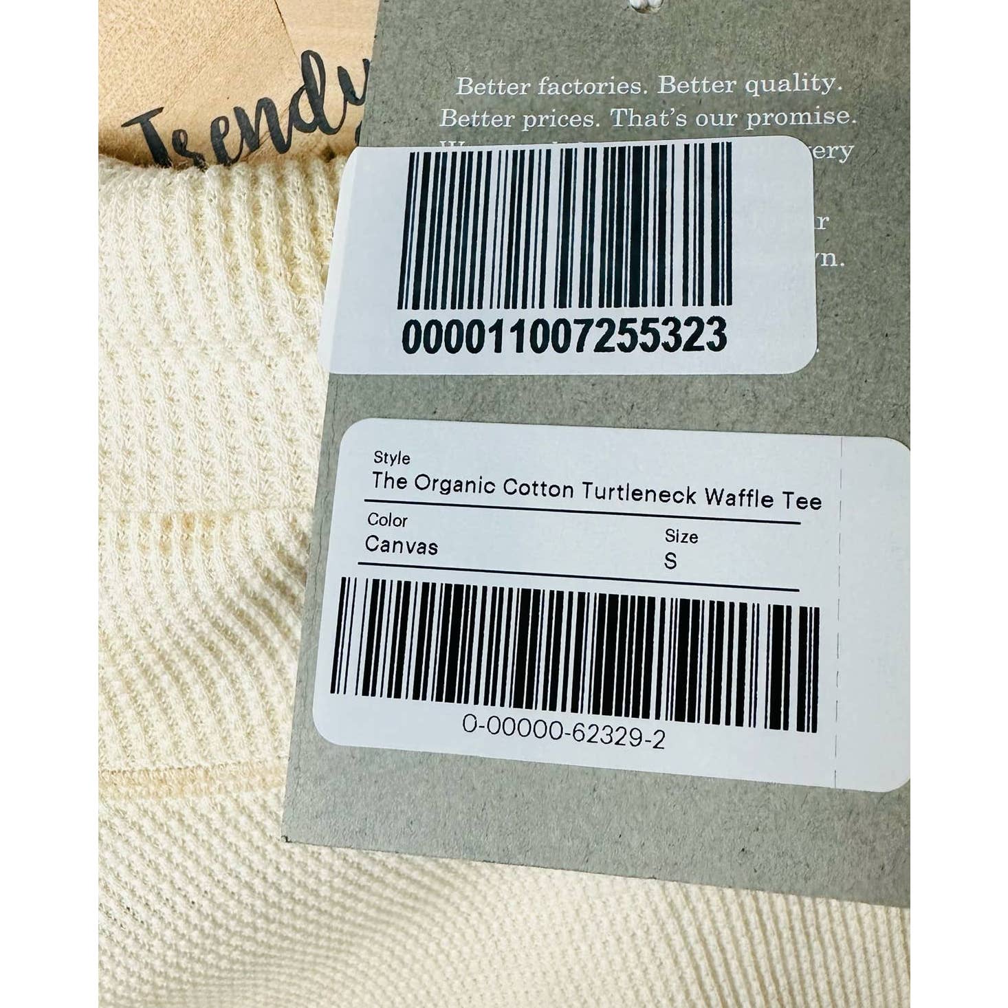 Everlane NWT The Organic Cotton Turtleneck Waffle Tee Shirt Canvas Size Small