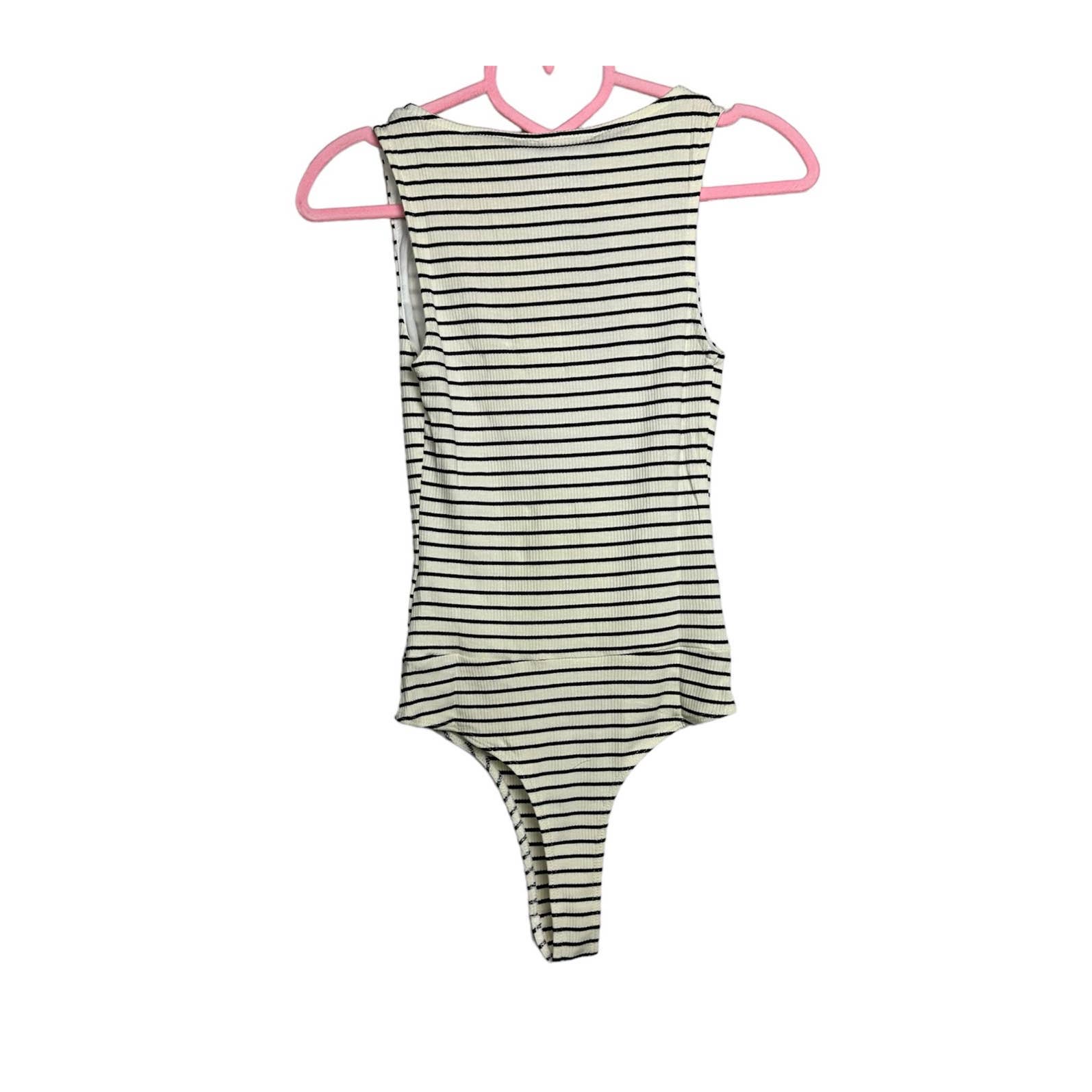Lulus NWT Square'd You Go Striped Ribbed Square Neck Bodysuit White Size Small