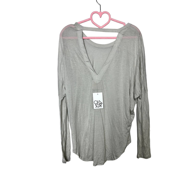 Chaser NWT Open Back Oversized Dolman Textured Silk Rayon Jersey Top Oyster