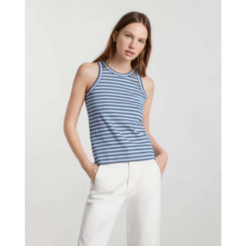 Everlane NWOT Organic Cotton Cutaway Striped Classic Tank Top Dark Blue Size XL