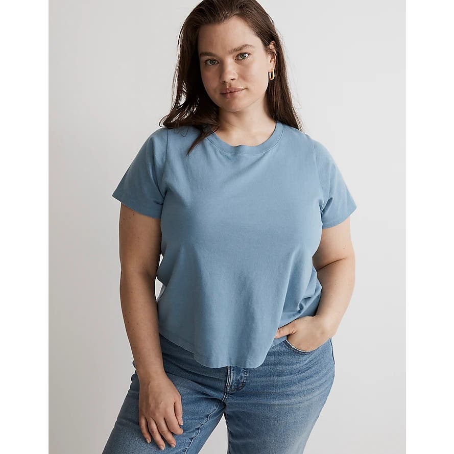 Madewell NWT Tranquil Lake Plus Softfade Cotton Boxy-Crop Tee Size 3X