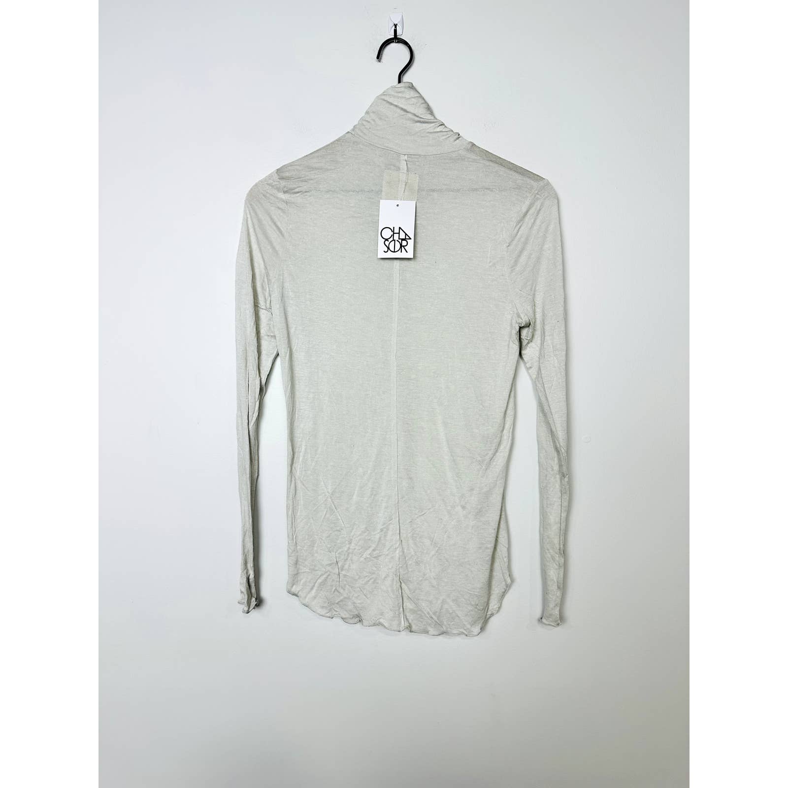 Chaser NWT Long Sleeve Shirttail Turtleneck Textured Silk Rayon Jersey Top